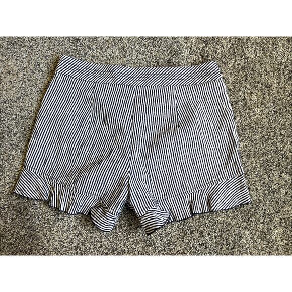 Trina Turk Rockin Ruffle Blue White Striped Shorts Size 2 Side Zip 4” Inseam - Picture 8 of 10